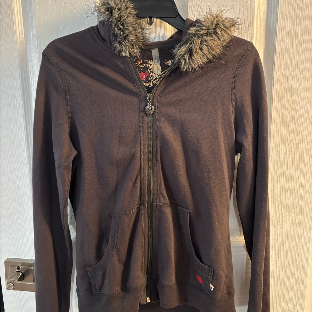 TWISTED HEART Grey Jacket with Faux Fur Trim